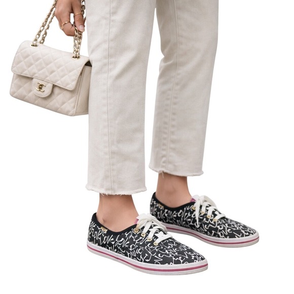 Keds Shoes - Keds x Kate Spade Love Print Sneakers Black Canvas Lace-Up Shoes Womens Size 8.5